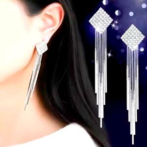 Full Rhinestone Square Design Drop Earring
